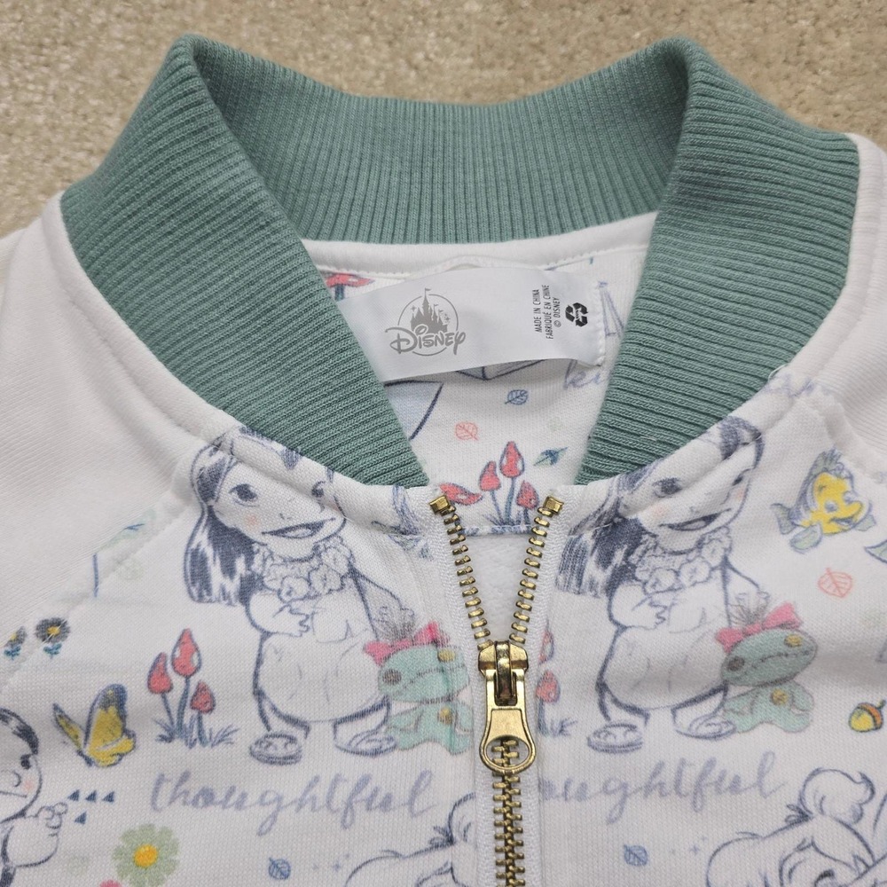 Disney Animator Collection Zip Up‎ Jacket White Green Princess Characters Women